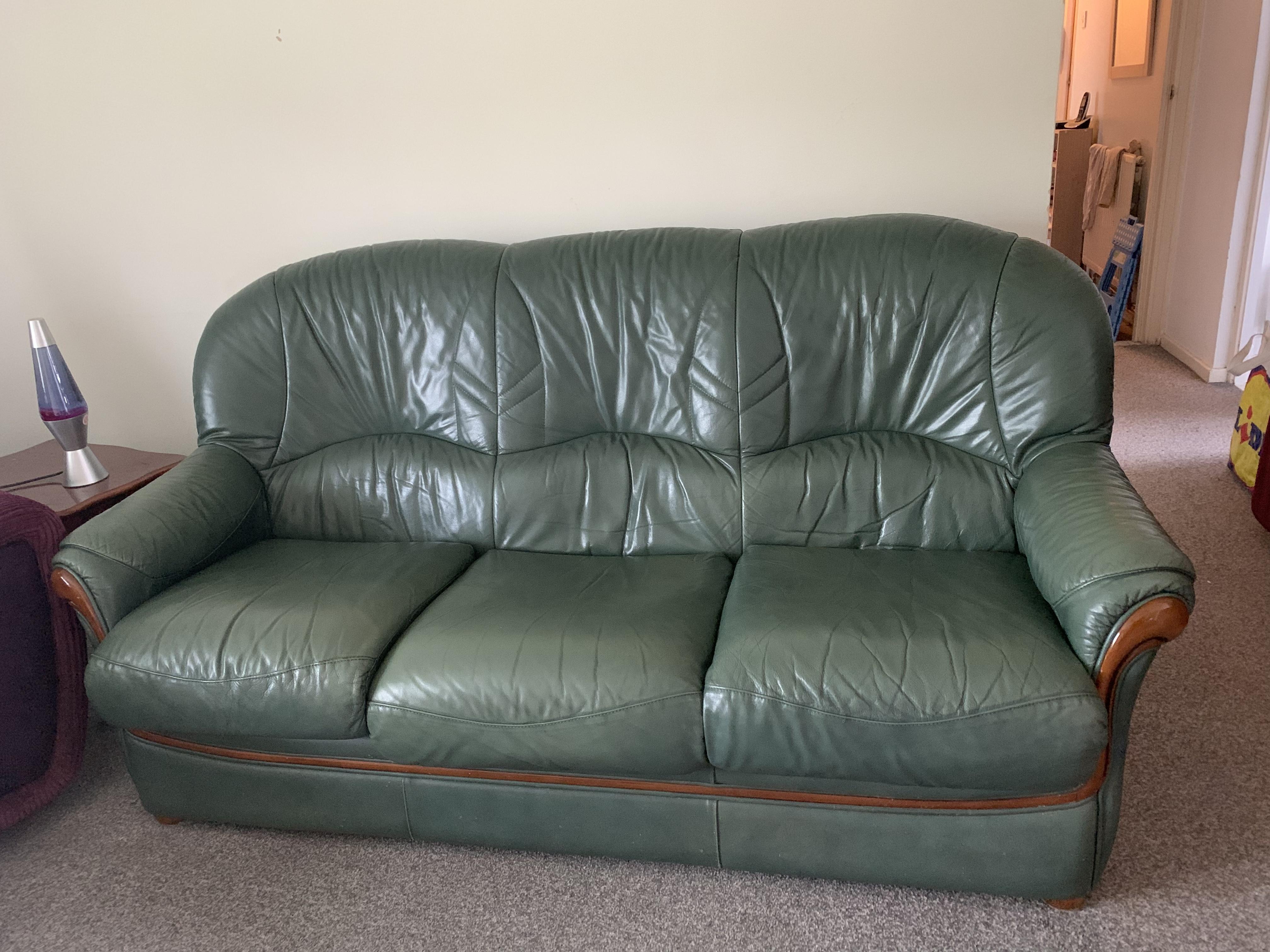 green italian leather sofa