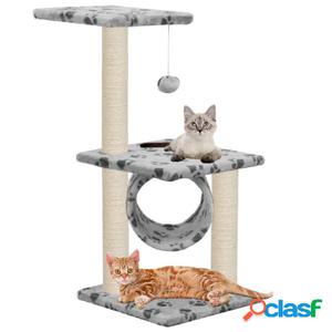 Rascador para gatos con poste de sisal 65 cm huellas gris