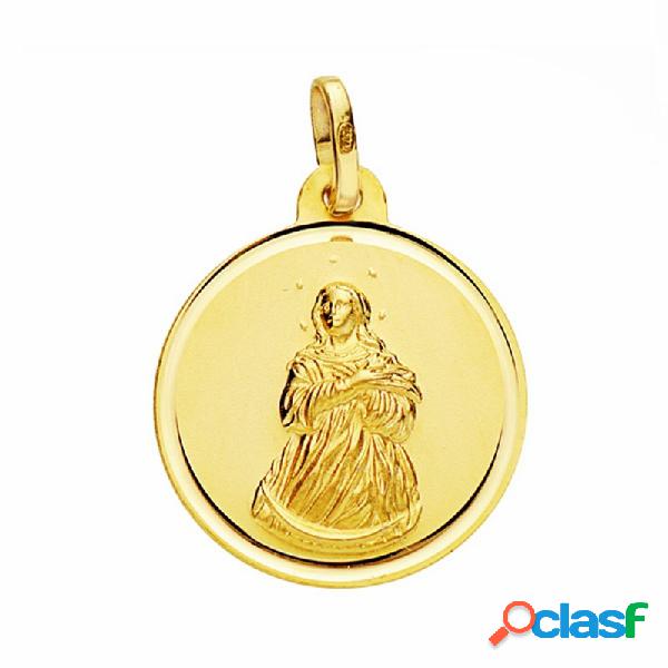 Medalla oro 18k Virgen de la Inmaculada 18mm. lisa bisel
