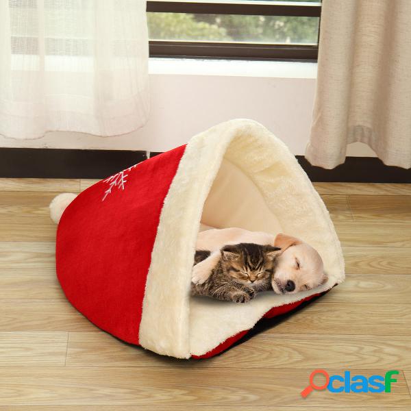 Navidad Sombrero Pet Nest Bed Soft Warm Cave House Sleeping