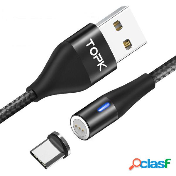 TOPK 3A Type C Micro USB LED Indicador Cable de datos