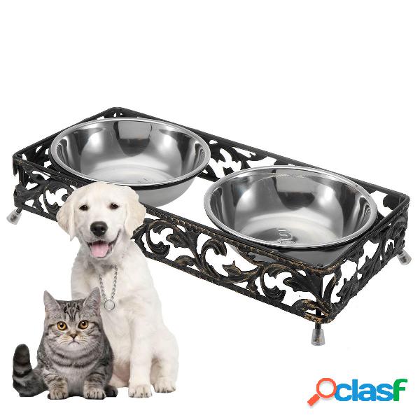Platos dobles para mascotas Perro Gato Alimentador de pie