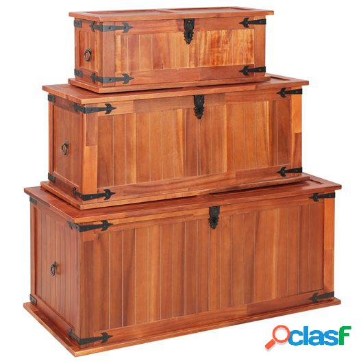 Baúl de almacenamiento 3 piezas de madera maciza de acacia