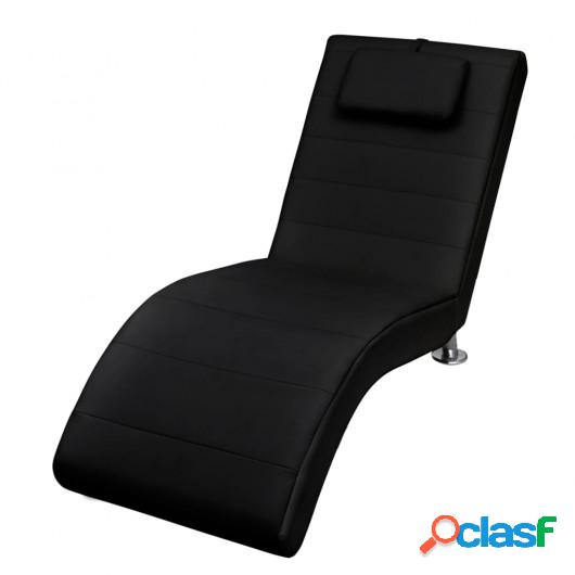 Chaise Lounge con cojín de cuero negro artificial