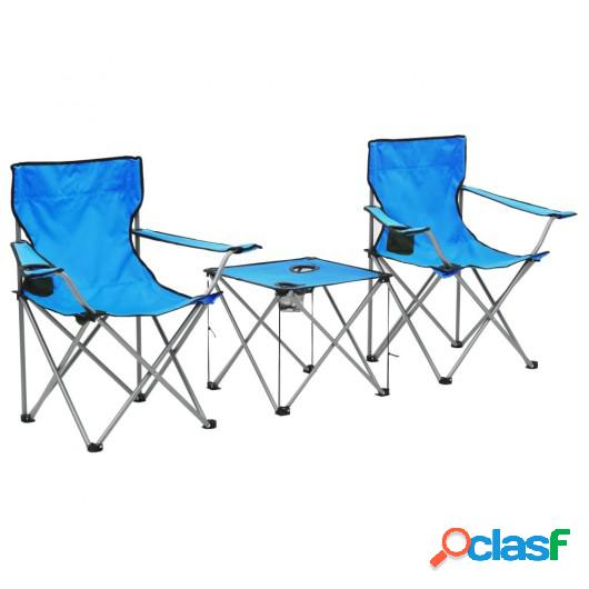 Conjunto de mesa y sillas de camping 3 piezas azul