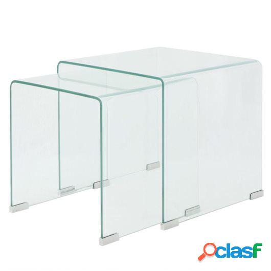 Set de dos mesas de centro apilables vidrio templado claro