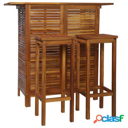 Set mesa de bar y sillas 3 piezas de madera de acacia maciza