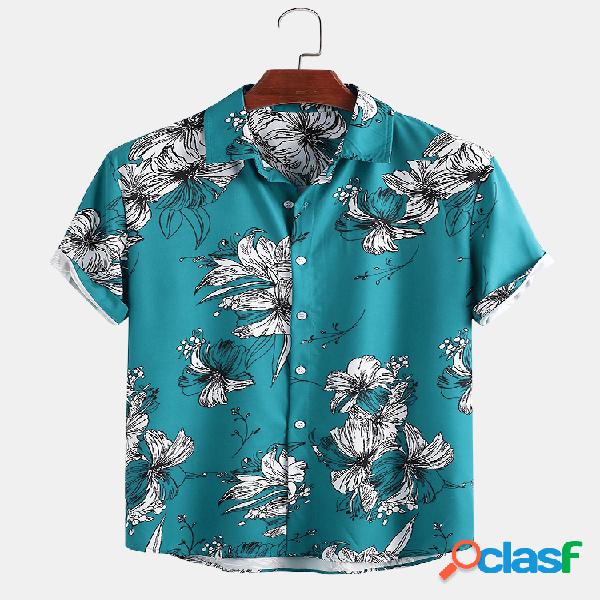 Hombres vendimia Floral Impreso Holiday Casual Camisa