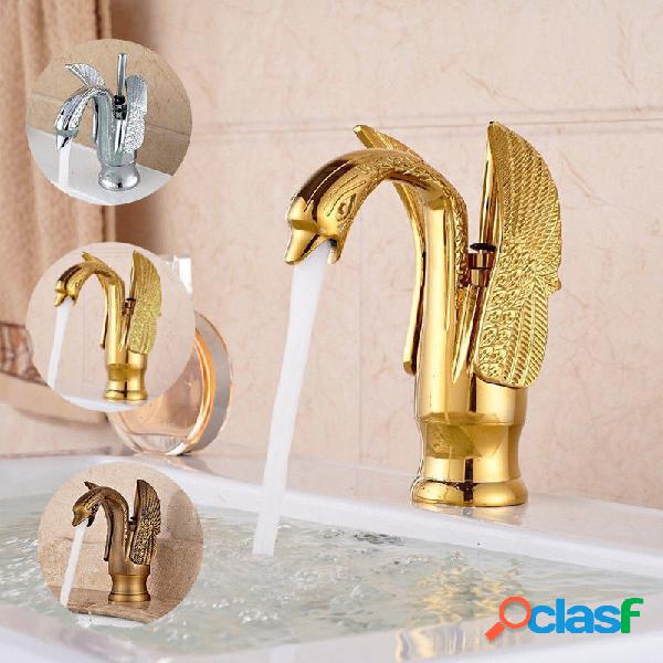 Lujo cisne de oro Cuarto de baño Mezclador de lavabo Grifo