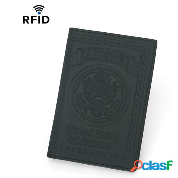 Piel Genuina RFID Titular de pasaporte antimagnético