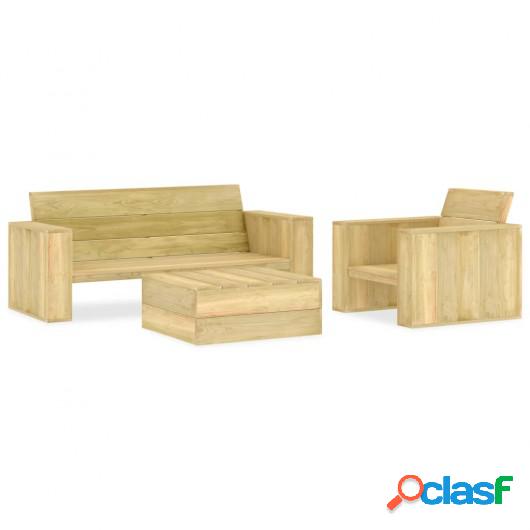 Juego de muebles de jardín 3 piezas madera de pino