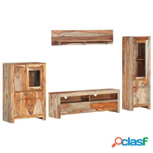 Muebles de salón TV 4 piezas madera maciza Sheesham