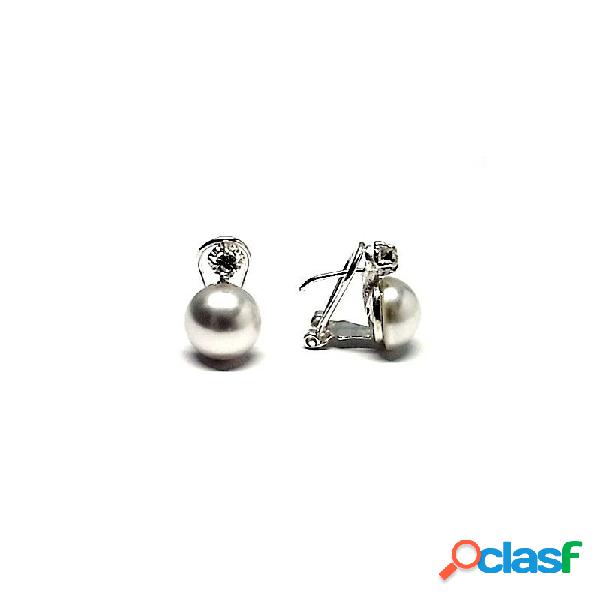 Pendientes japonesa perla 10 mm. y circonita plata cierre