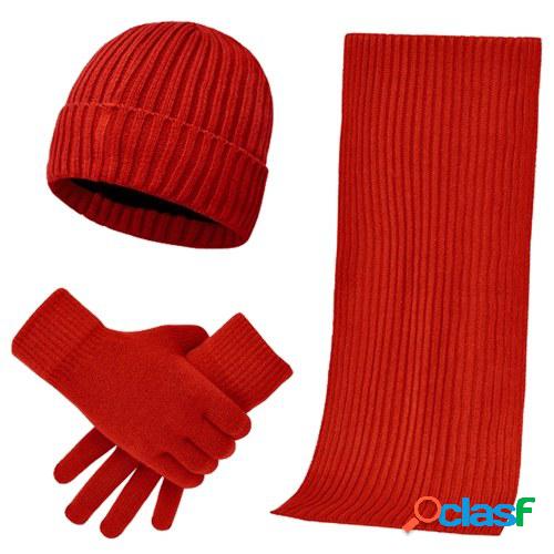 Bufanda de invierno Sombrero Conjunto de guantes Grueso