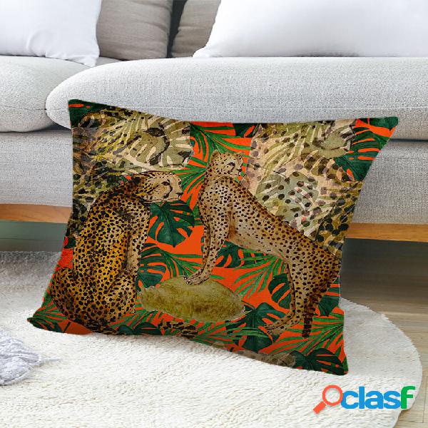 1 PC Linen Two Cheetahs Decoration In Bedroom Living Room