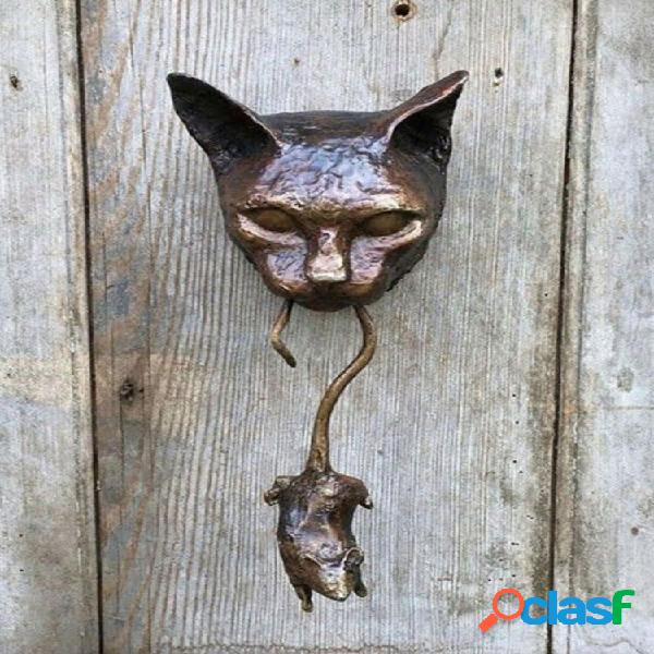 1 pieza Noble Gato y ratón Escultura de aldaba de puerta