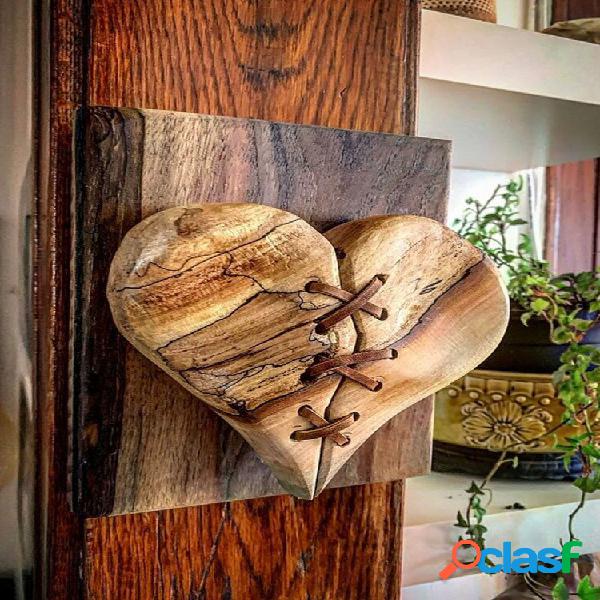 1 pieza de madera rota Corazón cuadros de escultura cuero