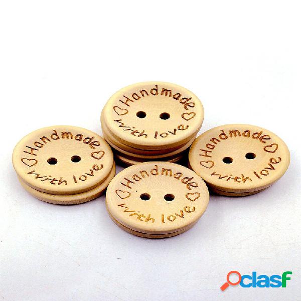 100 piezas de madera de color natural Botones Emoji Smile