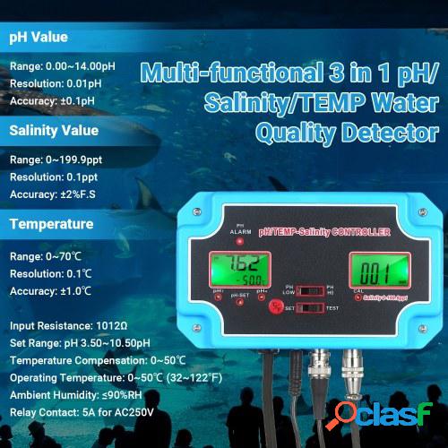 230V 3-en-1 pH / Salinidad / TEMP Detector de calidad del