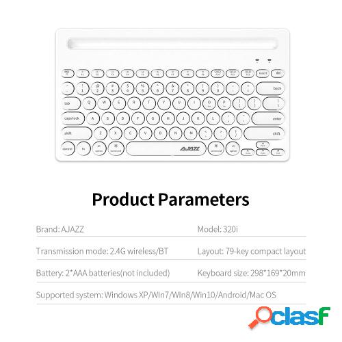 Ajazz 320i Wireless Keyboard 2.4GHz Wireless BT Teclado de