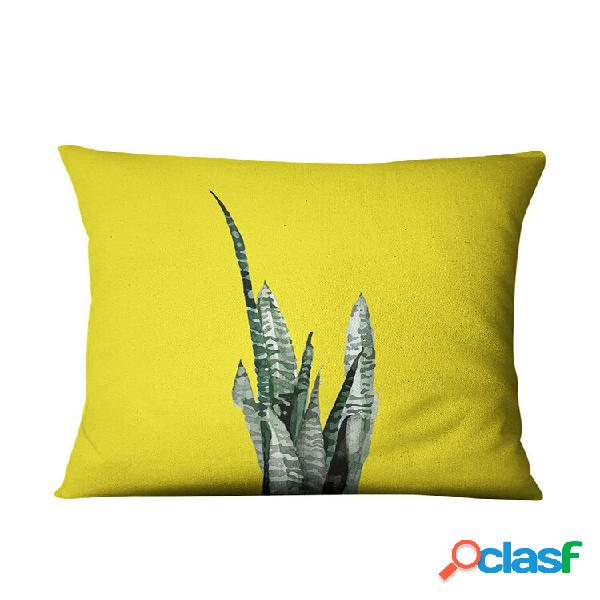 Almohada de lino de cactus suculentas amarillas Caso Funda