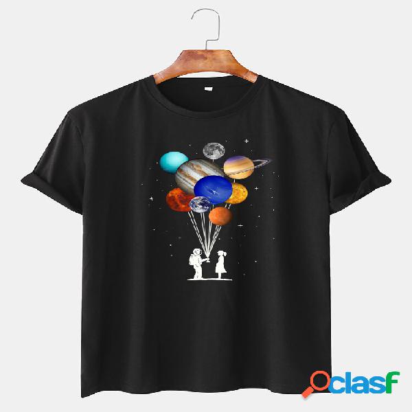 Astronauta de algodón para hombre Colorful Camisetas de