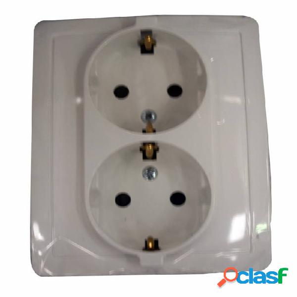 Base Enchufe Electricidad Doble Schuko Tt Empotrar Aluminio