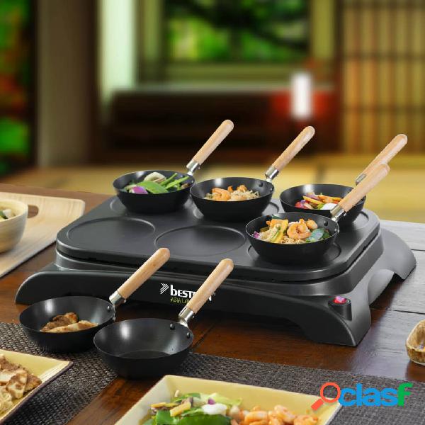 Bestron Juego de Wok y crepera para 6 personas AWS600 negro