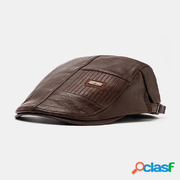 Boina de cuero sintético para hombre Sombrero Gorra de