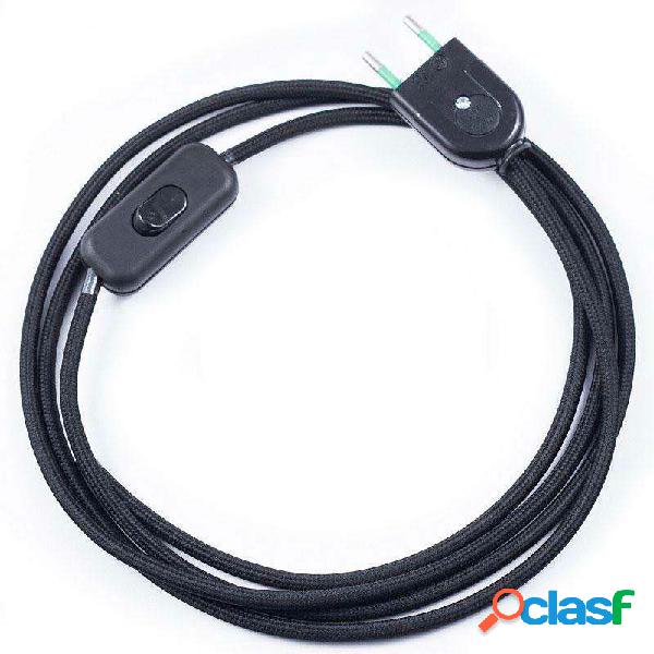Cable textil con interruptor y enchufe 2x075mm 2m negro