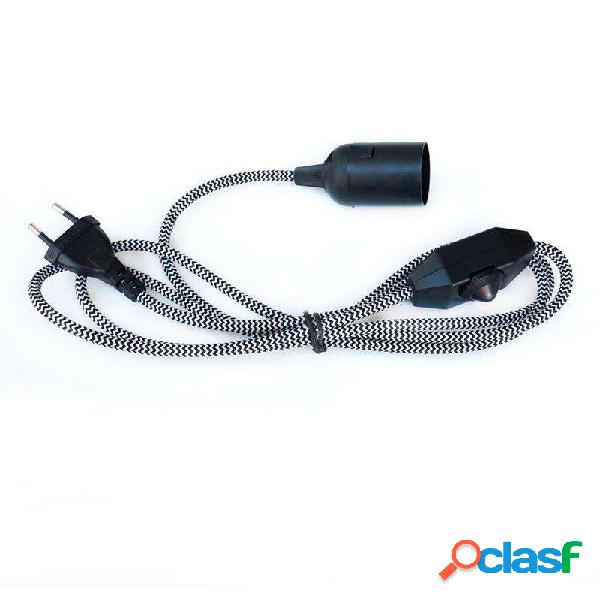 Cable textil e27 con dimmer y enchufe 2m negro-blanco