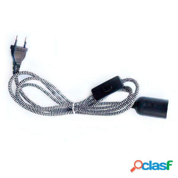 Cable textil e27 con interruptor y enchufe 2m negro-blanco