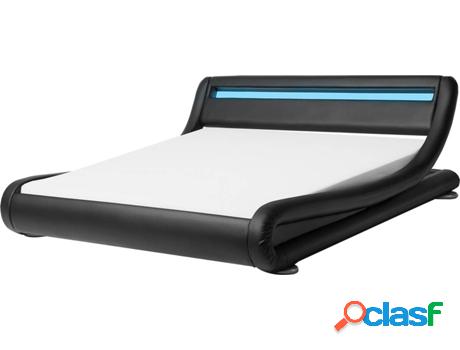 Cama LED Avignon (Negro - Piel Sintética -221x200x70 cm)