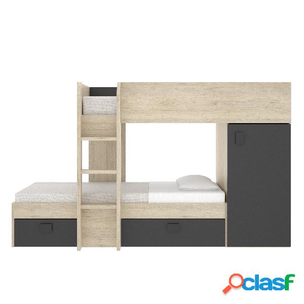 Cama Tren Dekit Move Natural y Grafito 150x253x111cm