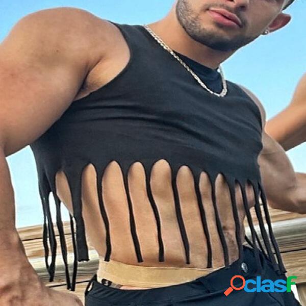Camiseta corta con flecos lisos para hombre