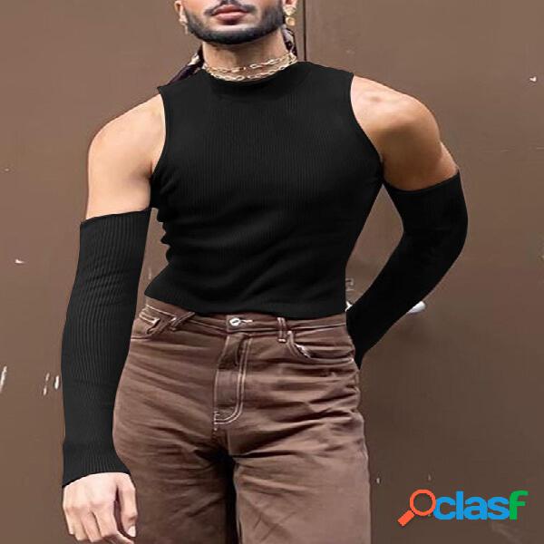 Camiseta de manga larga con hombros descubiertos para hombre