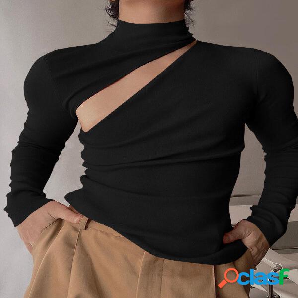 Camiseta elástica Hollow High Cuello Delgado para hombre