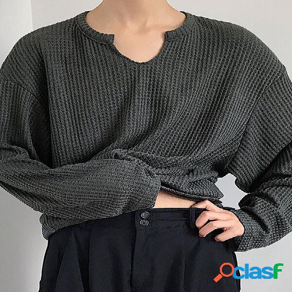 Camiseta informal de manga larga con cuello en V para hombre