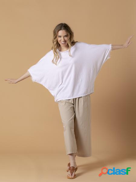 Camiseta oversize detalle escote manga al codo Blanco