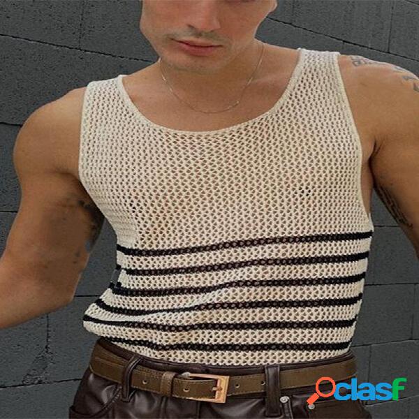 Camiseta sin mangas de rayas horizontales de malla para