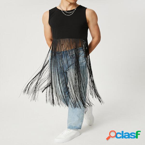 Chaleco corto con dobladillo con flecos para hombre