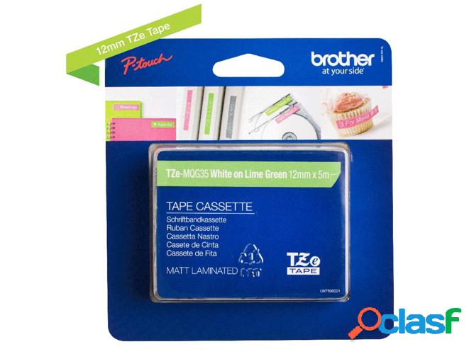 Cinta BROTHER TZEMQG35 laminada mate. Blanco sobre Verde