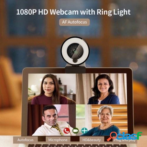 Cámara web HD 1080P con luz de relleno de anillo Enfoque