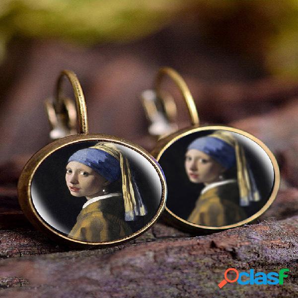 Colgante de piedras preciosas de vidrio vintage Pendientes