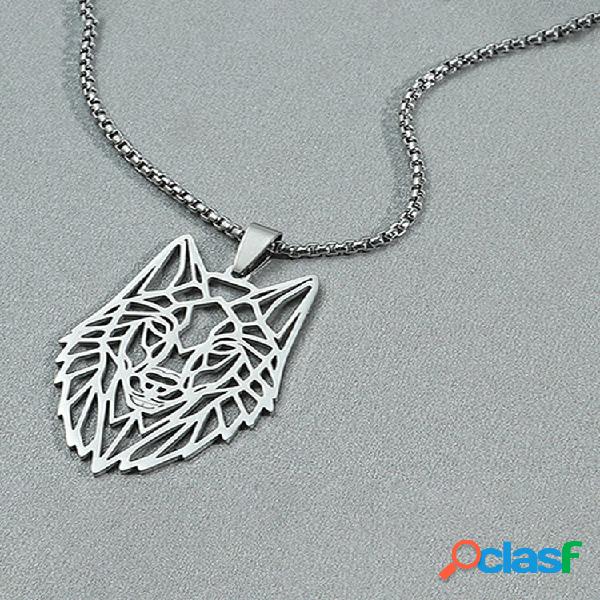 Collares colgantes de acero inoxidable de lobo hueco con