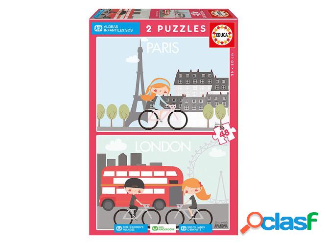 Conjunto de Puzzles EDUCA SOS X2 Paris y London (48 Piezas)