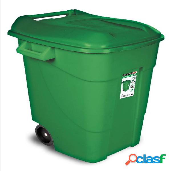 Contenedor de reciclaje con ruedas y tapa verde Tayg