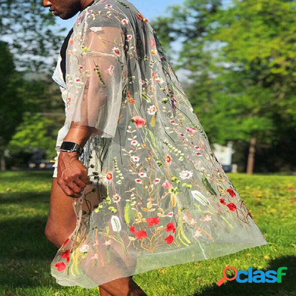 Cárdigan con estampado floral transparente para hombre