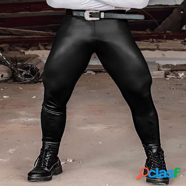 Cuero elástico pitillo para hombre Pantalones