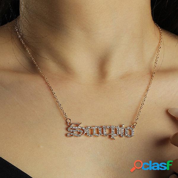 Elegante letra con incrustaciones de diamantes Mujer collar